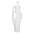 Elowen White Halter Neck Draped Maxi Dress