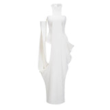 Elowen White Halter Neck Draped Maxi Dress
