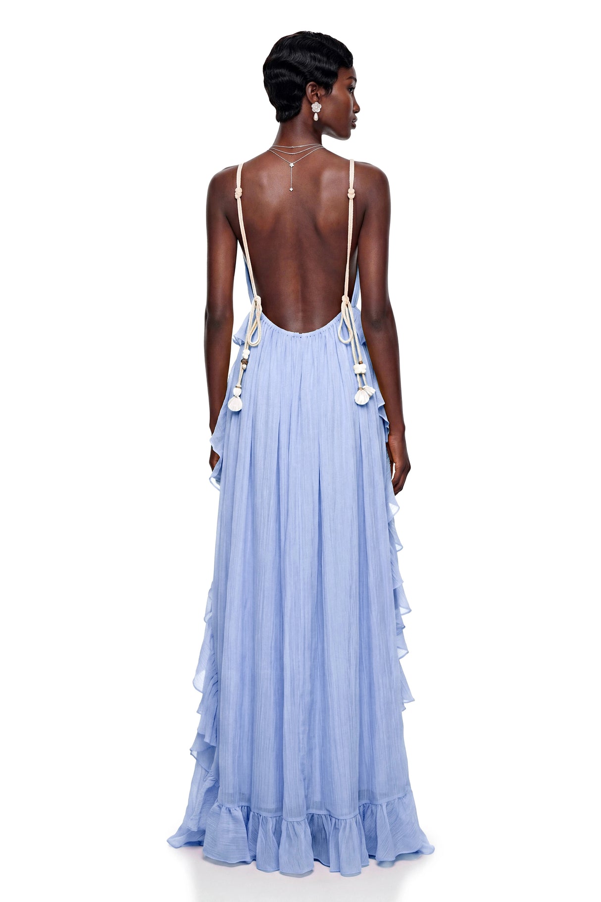 Elowyn Blue Backless Ruffled Maxi Dress