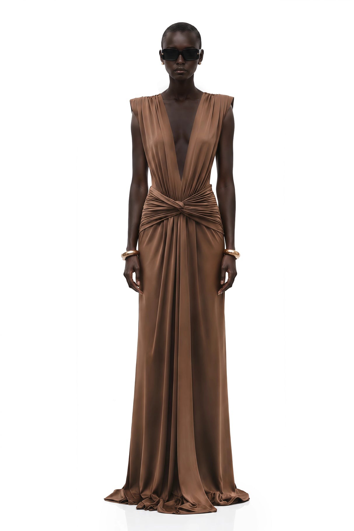 Else Brown Deep VNeck Twisted Maxi Dress