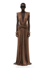 Else Brown Deep VNeck Twisted Maxi Dress