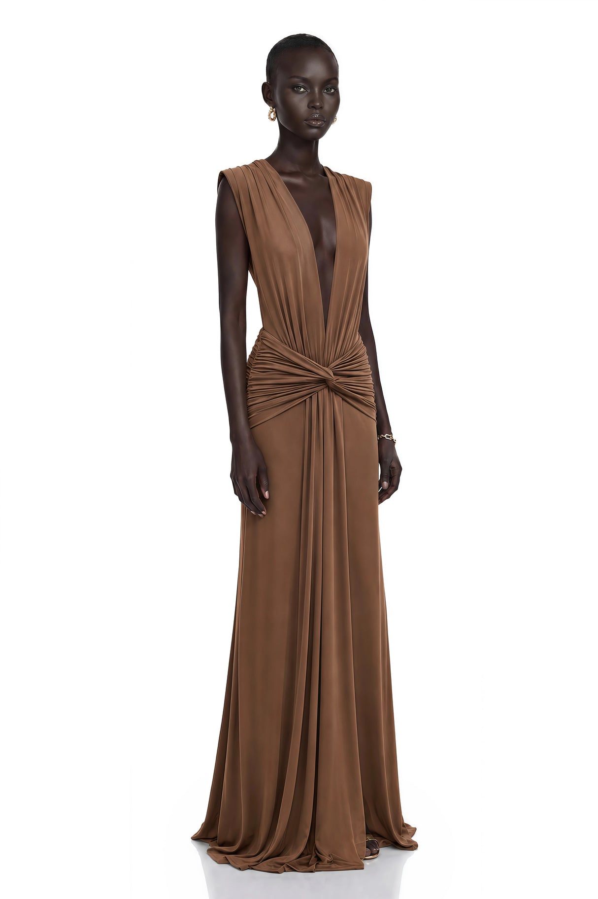 Else Brown Deep VNeck Twisted Maxi Dress