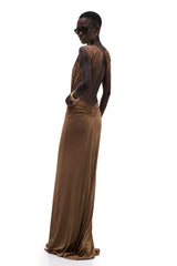 Else Brown Deep VNeck Twisted Maxi Dress