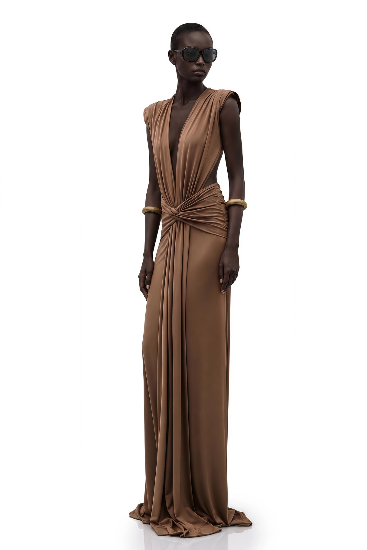 Else Brown Deep VNeck Twisted Maxi Dress