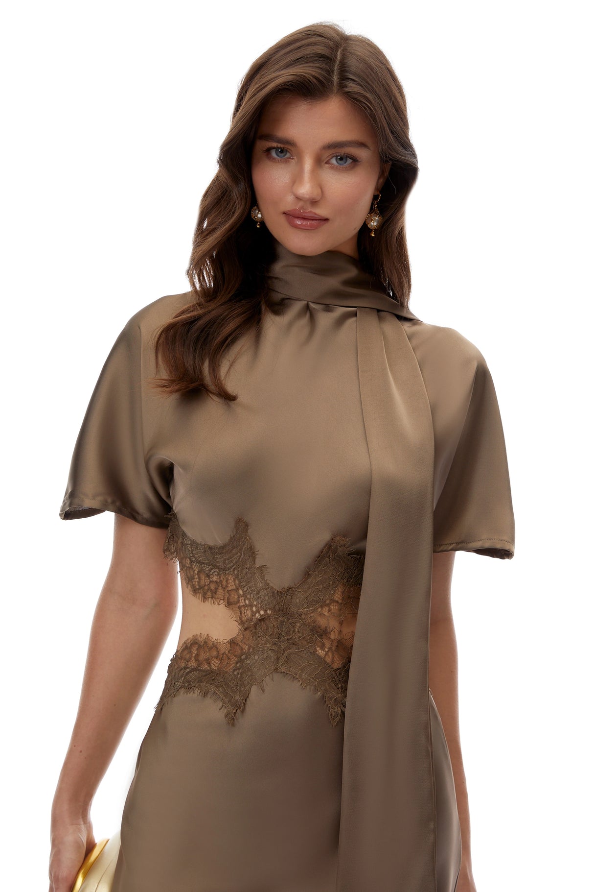 Ema Green Asymmetrical Mini Dress with Lace Trim
