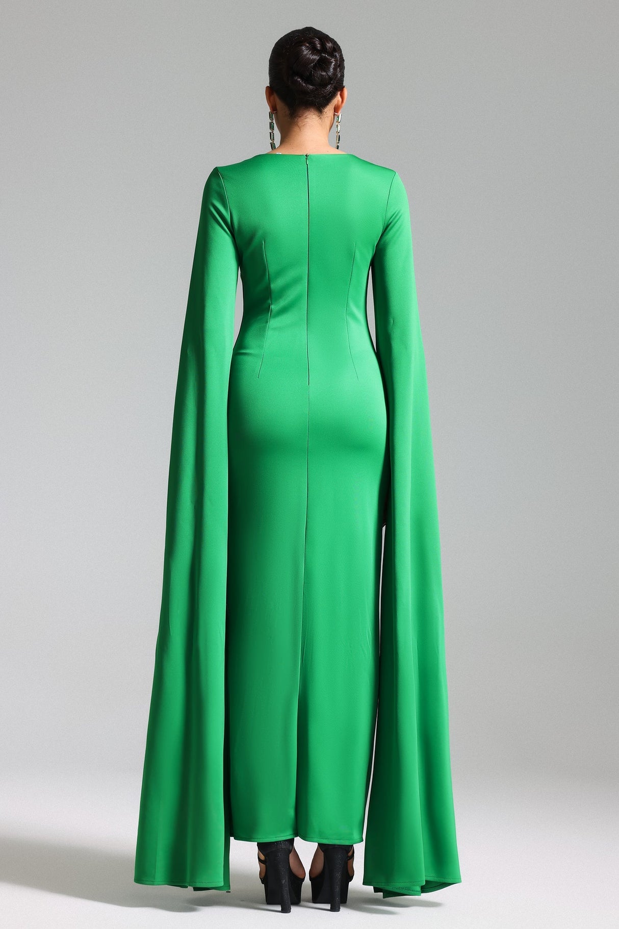 Emanuela Green Flared Sleeve Square Neckline Dress