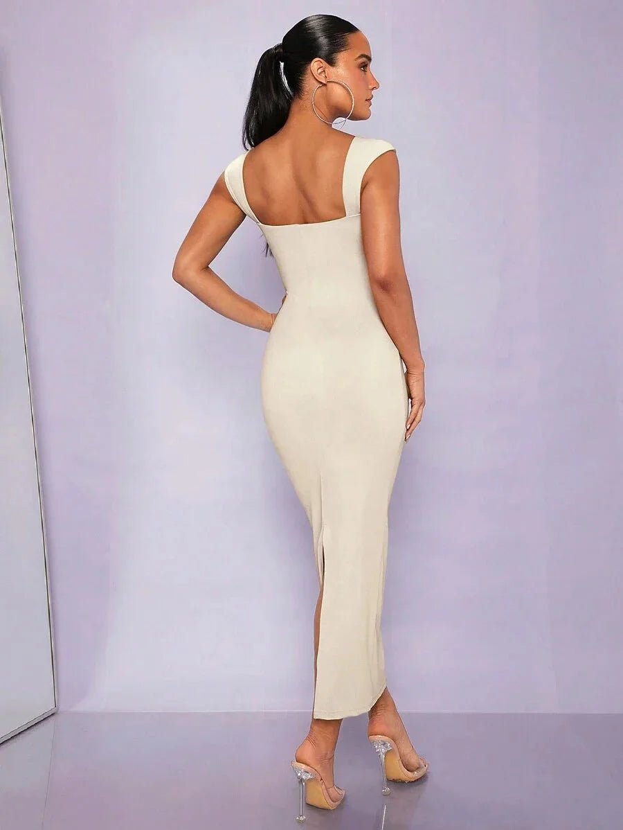 Emanuela Maxi Dress - Asymmetrical Neckline - Mermaid Hem - Bodycon Fit - Elegant Style