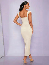 Emanuela Maxi Dress - Asymmetrical Neckline - Mermaid Hem - Bodycon Fit - Elegant Style