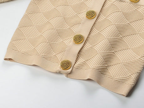 Ember Cropped Structured Jacket - Textured Diamond Pattern - Gold Lion - Head Buttons
