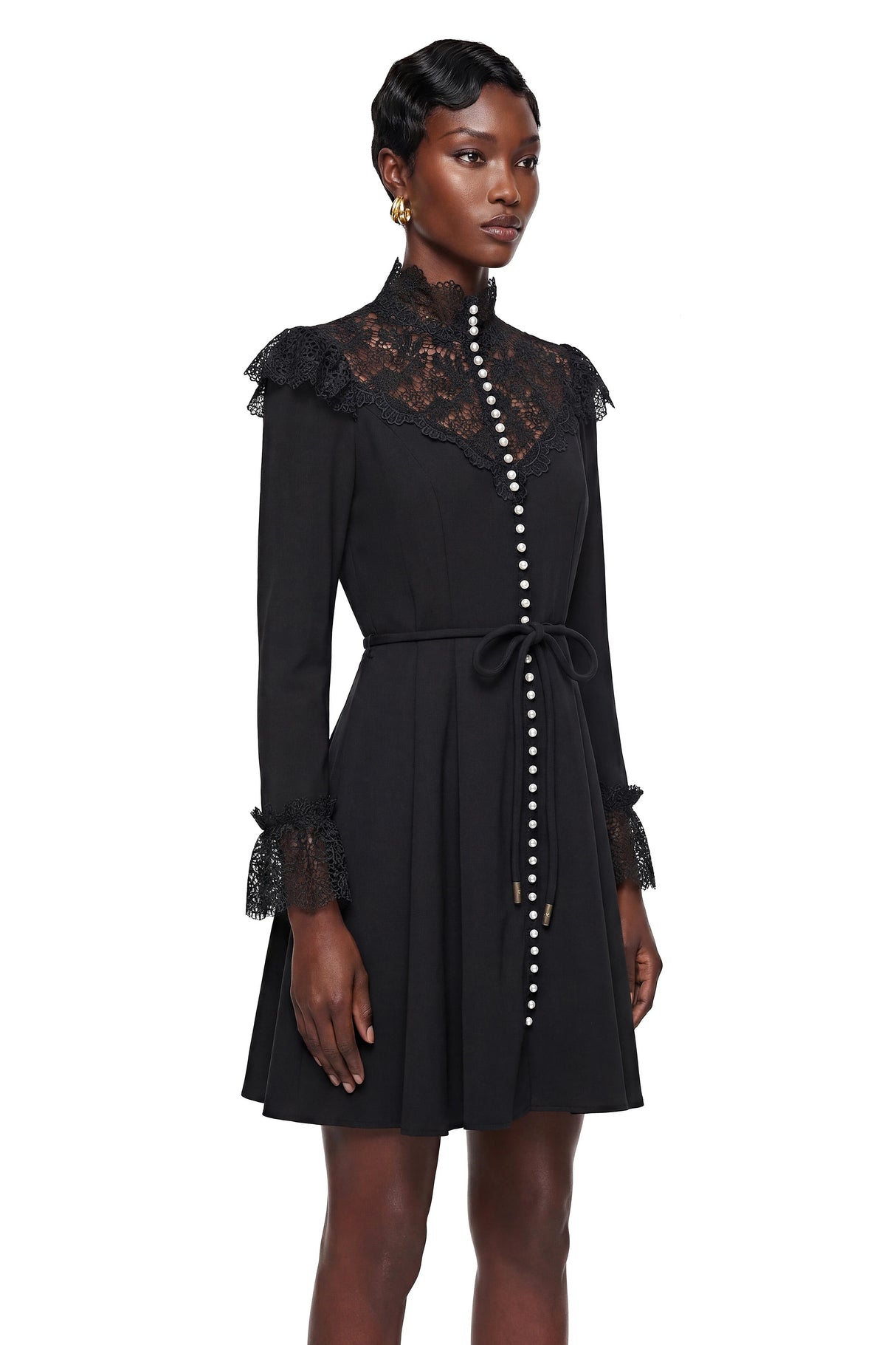 Embla Black Lace Trim Mini Dress