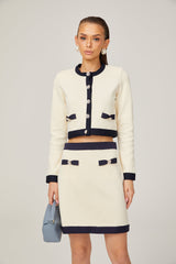 Émeline bowdetail knitted cardigan  skirt matching set