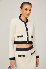 Émeline bowdetail knitted cardigan  skirt matching set