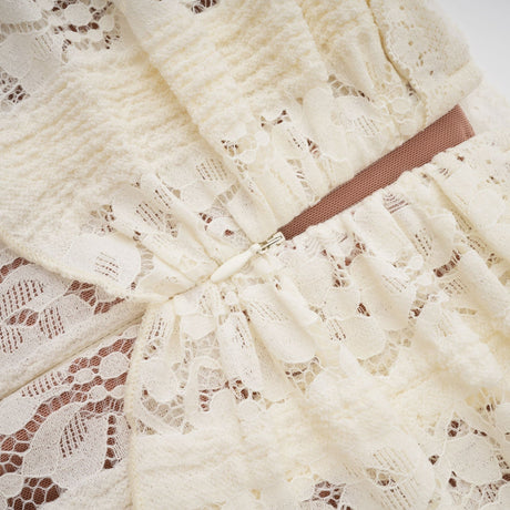 Émeline floral lace flaredcuff maxi dress in Neutrals