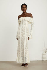 Émeline floral lace flaredcuff maxi dress in Neutrals