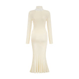 Émeline white knitted pleated midi dress