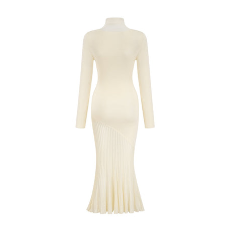 Émeline white knitted pleated midi dress