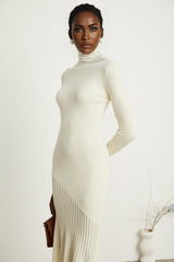 Émeline white knitted pleated midi dress