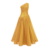 Emerald Gold One Shoulder Ruched Maxi Dress
