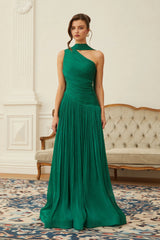 Emerald Green One Shoulder Ruched Maxi Dress