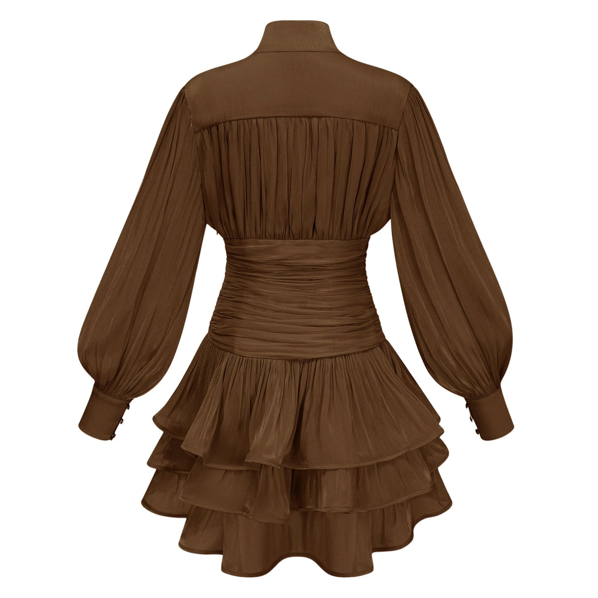 Emersyn Brown HighNeck Ruffled Detail Mini Dress