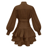 Emersyn Brown HighNeck Ruffled Detail Mini Dress