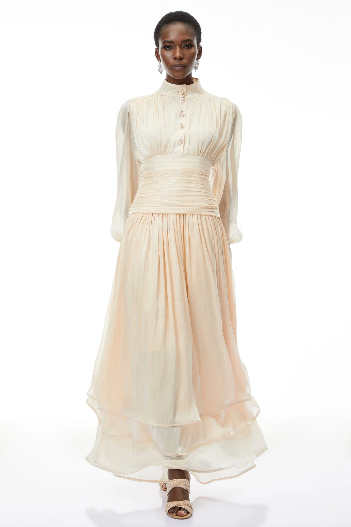 Emersyn Neutrals HighNeck Ruffled Detail Maxi Dress