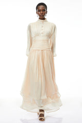 Emersyn Neutrals HighNeck Ruffled Detail Maxi Dress