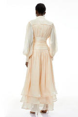 Emersyn Neutrals HighNeck Ruffled Detail Maxi Dress