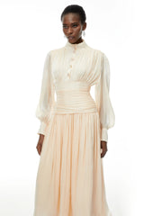 Emersyn Neutrals HighNeck Ruffled Detail Maxi Dress
