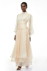 Emersyn Neutrals HighNeck Ruffled Detail Maxi Dress