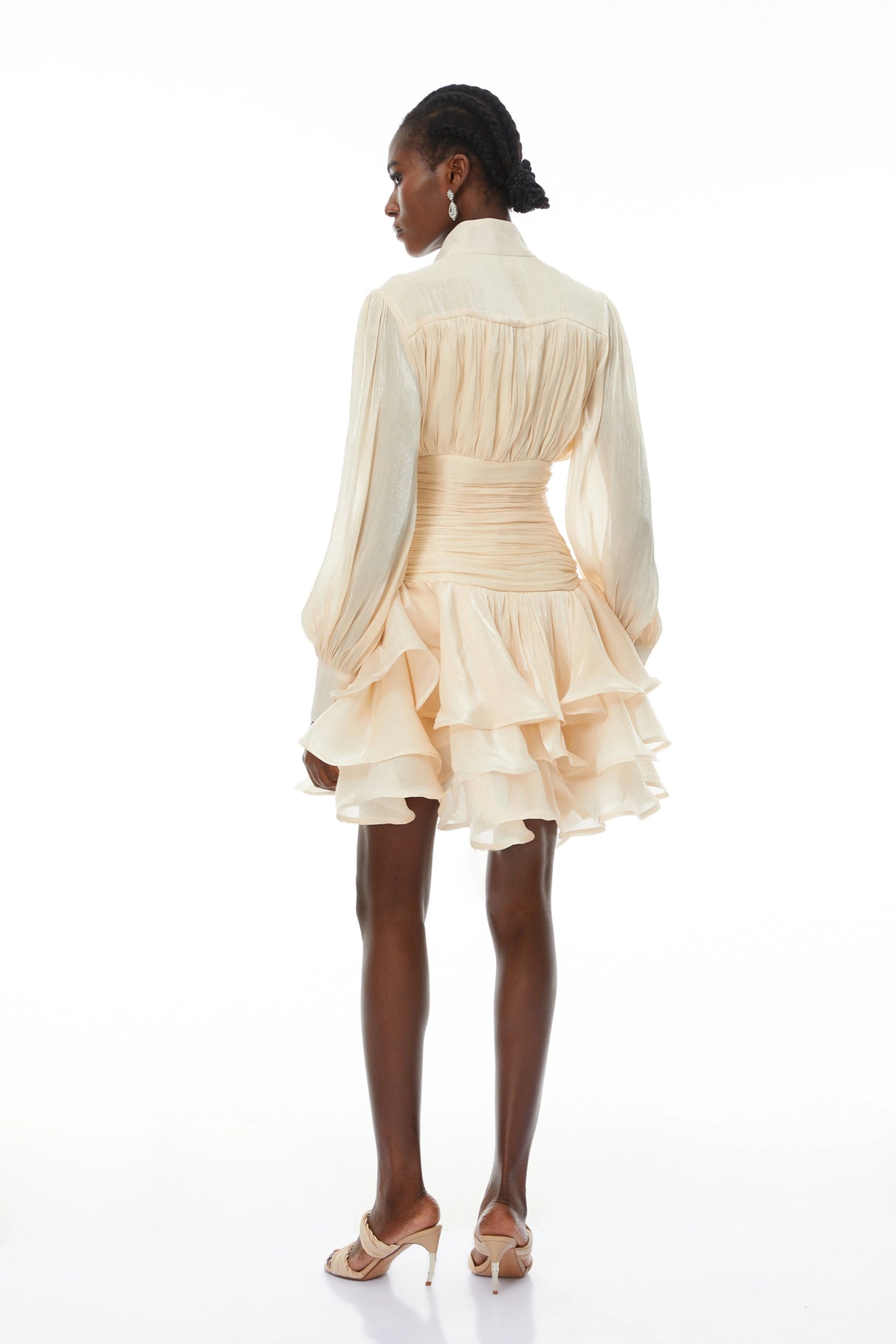 Emersyn Neutrals HighNeck Ruffled Detail Mini Dress