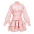 Emersyn Pink HighNeck Ruffled Detail Mini Dress
