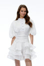 Emersyn White HighNeck Ruffled Detail Mini Dress