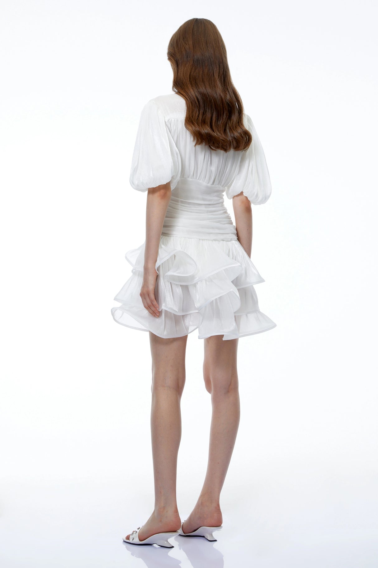 Emersyn White HighNeck Ruffled Detail Mini Dress