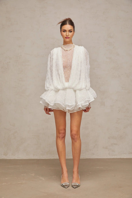 Emery Dress Set with Textured Layers in White