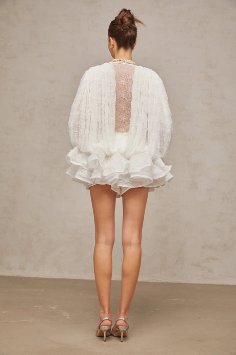 Emery Dress Set with Textured Layers in White