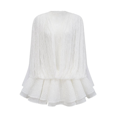 Emery Dress Set with Textured Layers in White
