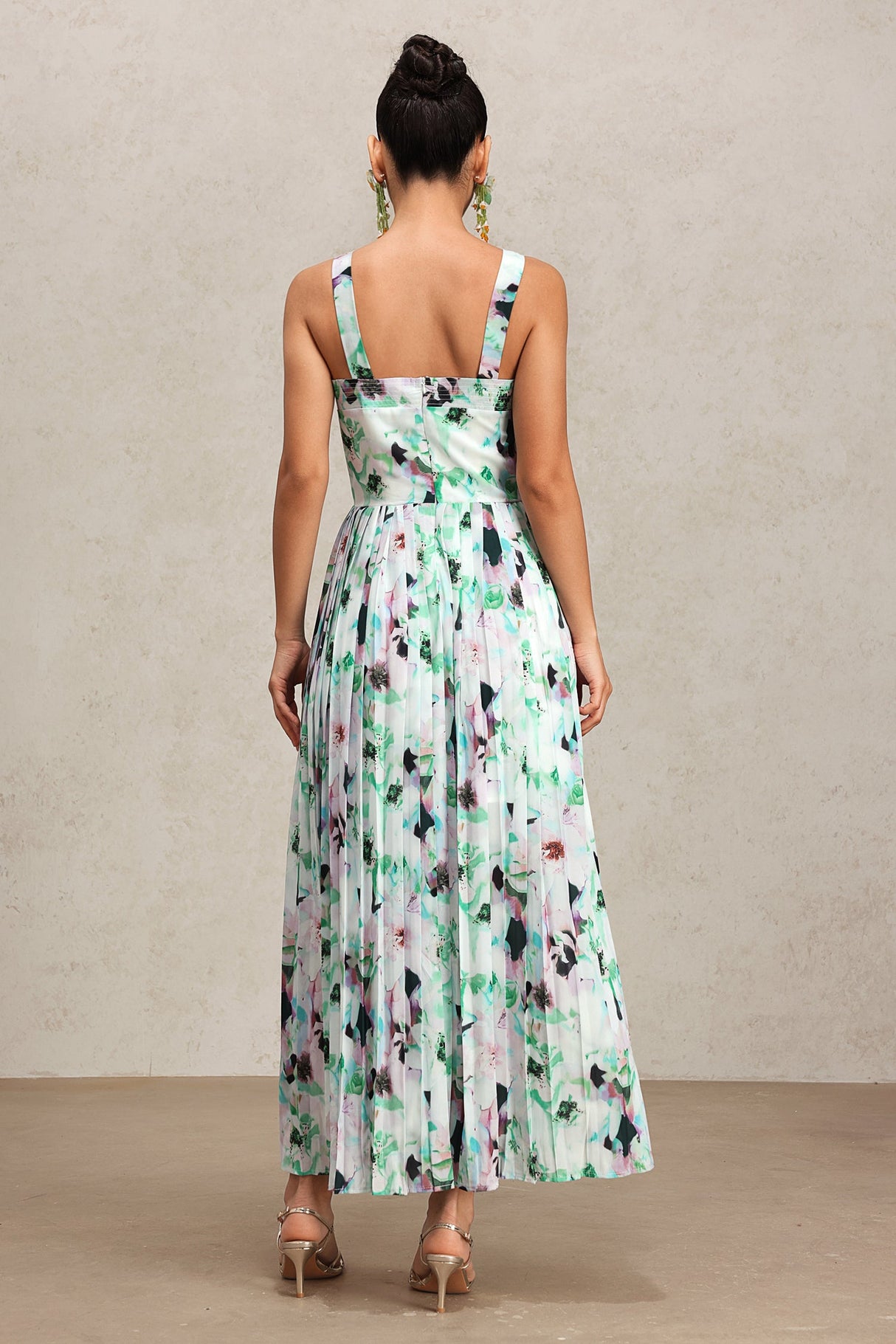 Emery Green Floral Print Halter Maxi Dress