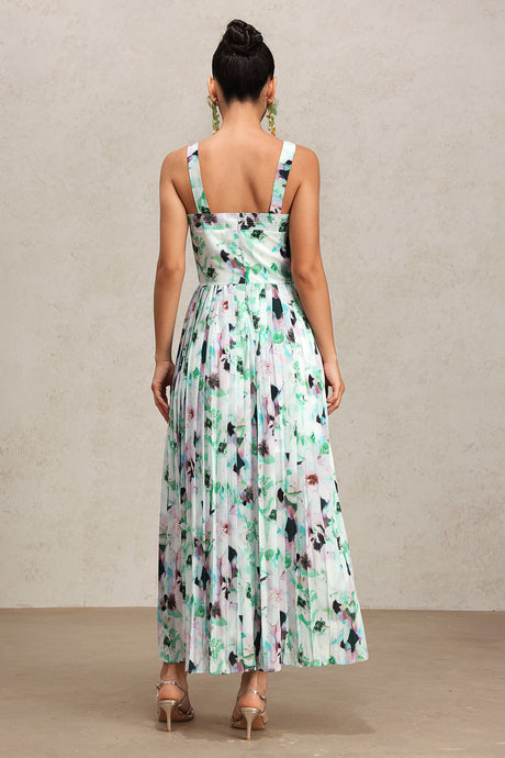 Emery Green Floral Print Halter Maxi Dress