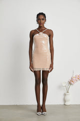 Emery Mini Dress – Sequin – Front Floral Decorated – Crystal Strap