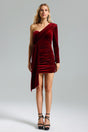 Emery Red Velvet One-Shoulder Pleated Dress