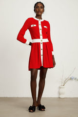 Emilee Cardigan - Pointelle - Round Neck - Long Sleeves - Contrasting Trim - Embossed Gold - Tone Buttons