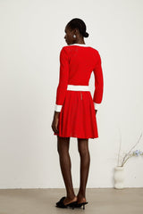 Emilee Cardigan - Pointelle - Round Neck - Long Sleeves - Contrasting Trim - Embossed Gold - Tone Buttons