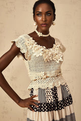 Emilee Top Beaded Crochet 3D - Petal Cut - Out & Bead Embellishment