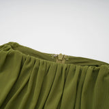 Emilia Green Asymmetrical Ribbon Draped Maxi Dress