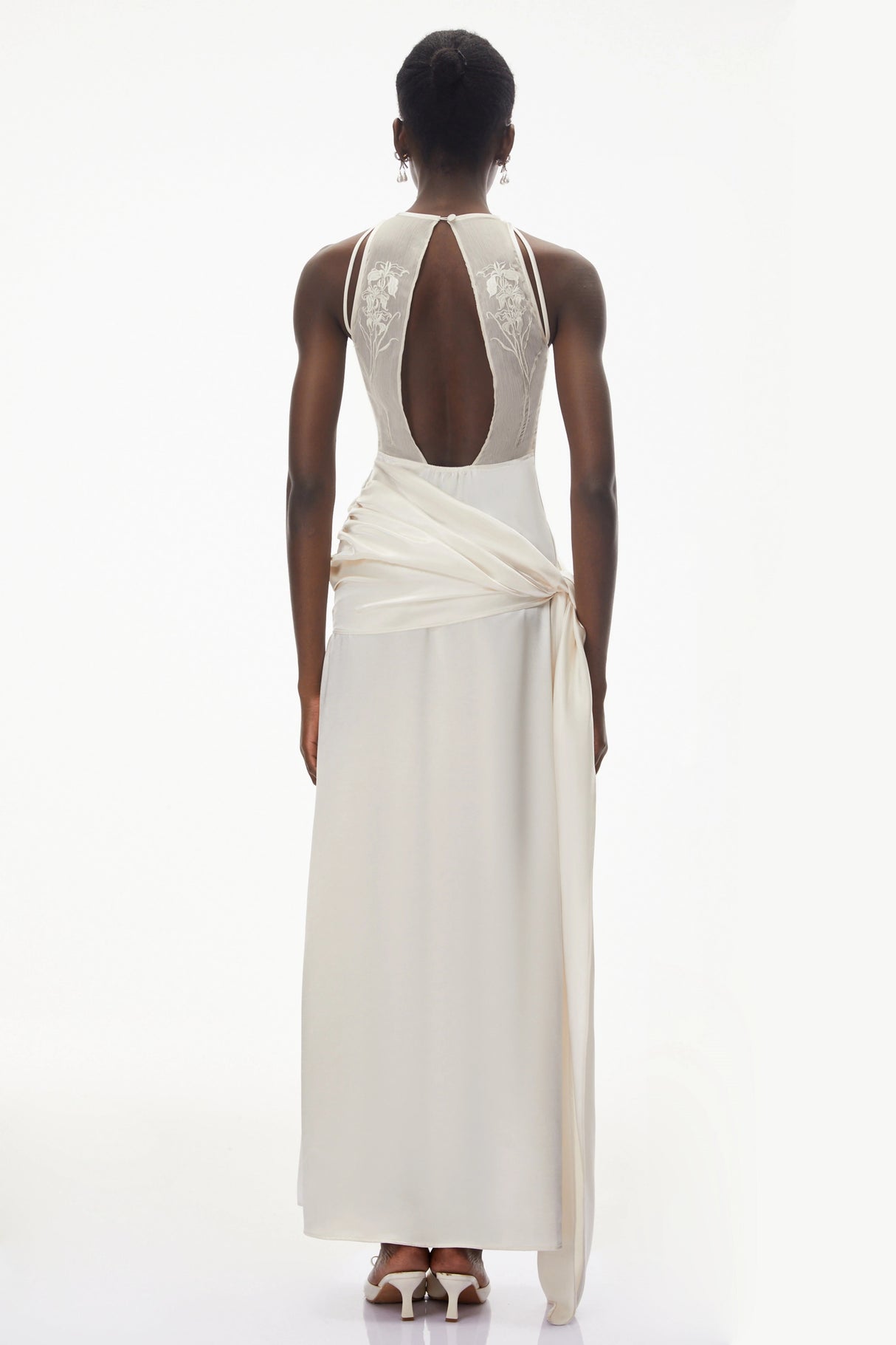 Emilia Ivory Satin Maxi Dress with Bow Detail
