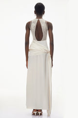 Emilia Ivory Satin Maxi Dress with Bow Detail