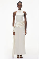 Emilia Ivory Satin Maxi Dress with Bow Detail