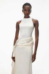Emilia Ivory Satin Maxi Dress with Bow Detail