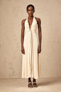 Emilia Maxi Dress White Deep - V Draped Ribbon Ruched Ankle - Length